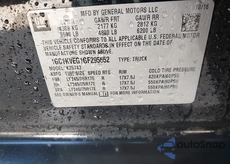 2016 Chevrolet Silverado 2500Hd Lt from USA, damaged, VIN 1GC1KVEG1GF295652